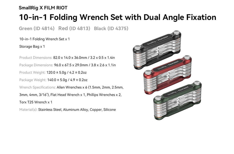 SMALLRIG 4811 X FILM RIOT 7-IN-1 FOLDING WRENCH SET WITH MULTIPLE ANGLE POSITIONING RED