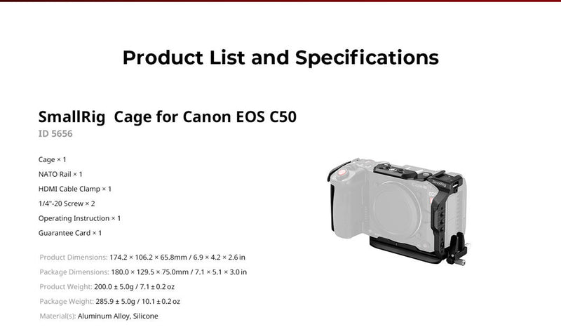 SMALLRIG 5658 CAGE KIT FOR CANON EOS C50 ADVANCED EDITION