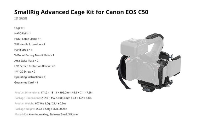 SMALLRIG 5658 CAGE KIT FOR CANON EOS C50 ADVANCED EDITION