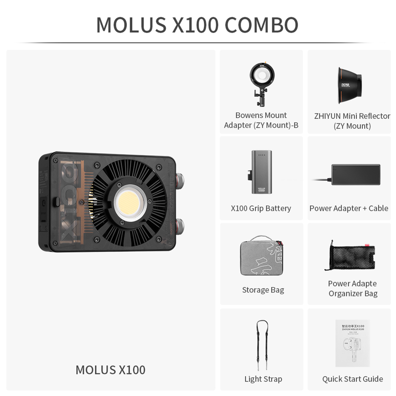 ZHIYUN LED MOLUS X100 COB LAMPE COMBO