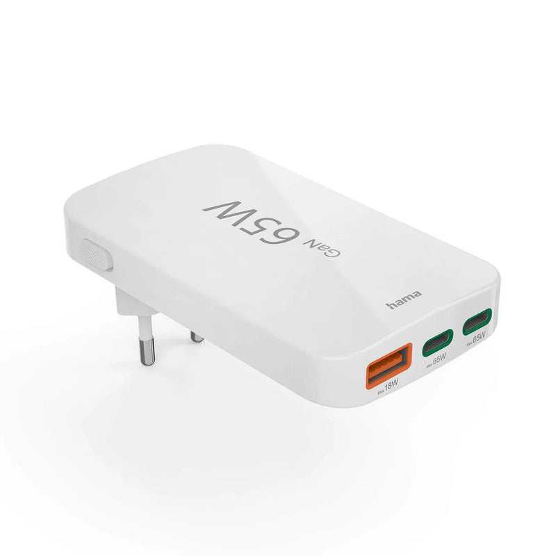 HAMA  FLAT CHARGER 2 x USB-C 1 x USB-A PD 65W (WHITE)