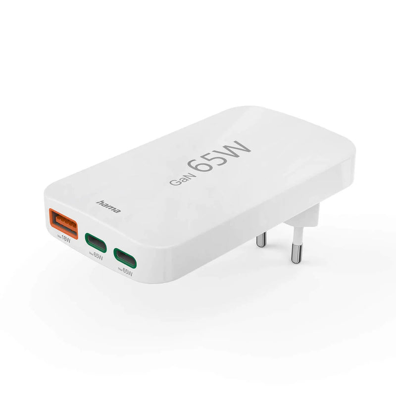 HAMA  FLAT CHARGER 2 x USB-C 1 x USB-A PD 65W (WHITE)