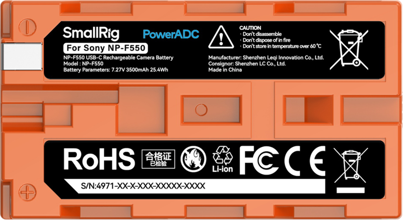 SMALLRIG 4971 NP-F550 USB-C GENOPLADELIGT BATTERI, ORANGE