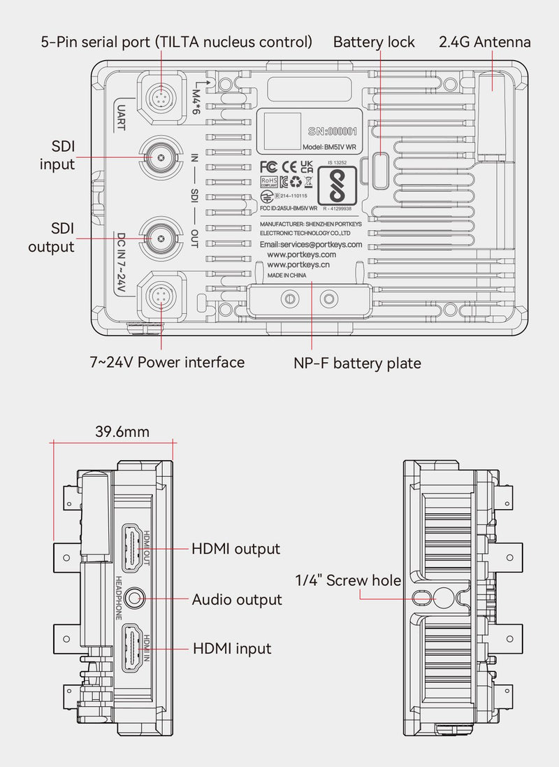 PORTKEYS PK-BM5-IV 5.5? 2000NITS 4K60P HDMI& 3G-SDI