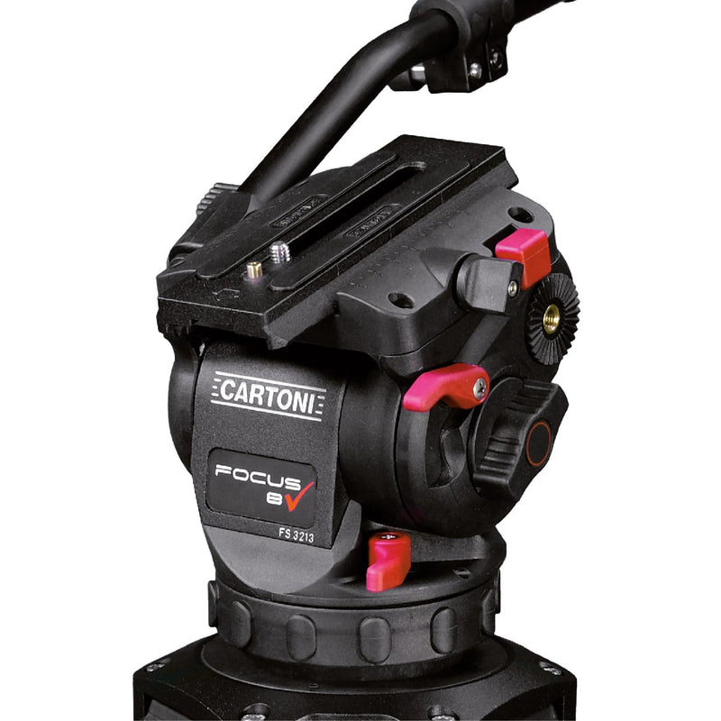 CARTONI FOCUS 8 FLUID HEAD  + CAMERA PLATE + 1 TELESCOPIC PAN BAR + TIE DOWN KNOB (WITH FLAT BASE FITTING)