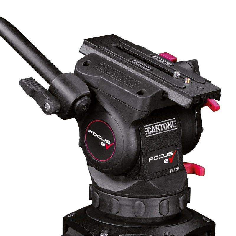 CARTONI FOCUS 8 FLUID HEAD  + CAMERA PLATE + 1 TELESCOPIC PAN BAR + TIE DOWN KNOB (WITH FLAT BASE FITTING)