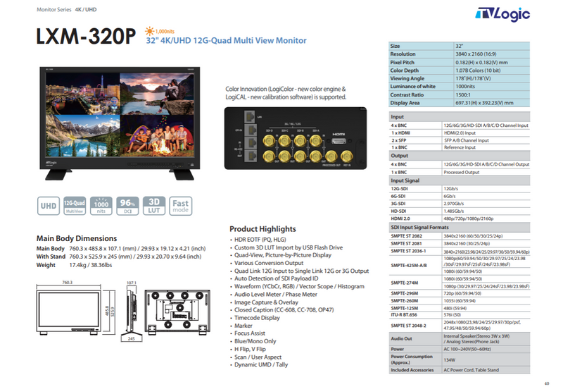 TVLogic LXM-320P, 32" 4K/UHD 12G-QUAD MULTI VIEW MONITOR