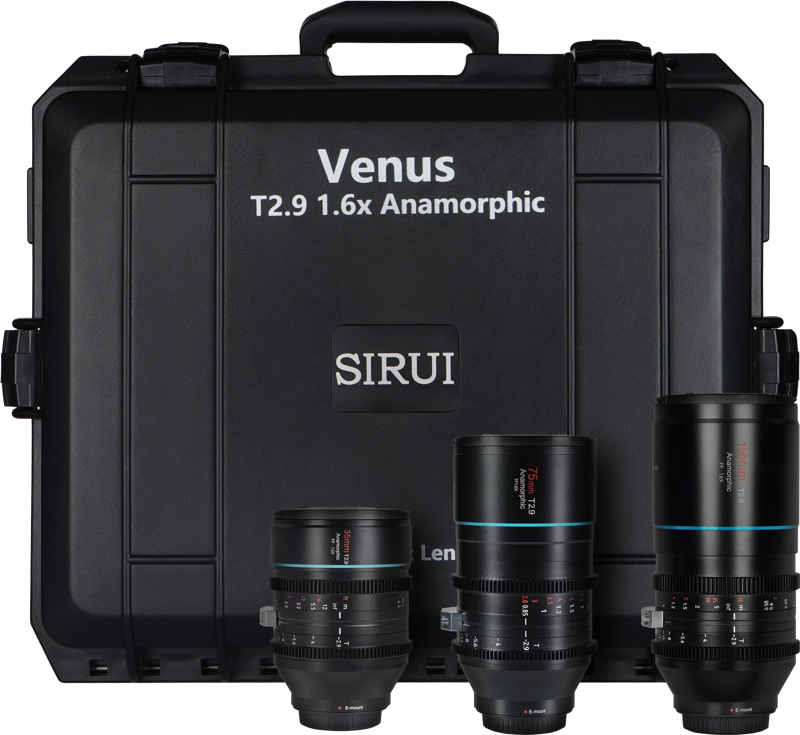 SIRUI VENUS 1.6X -  3X LENS KIT 35, 75, 150MM AND HARD CASE E-mount