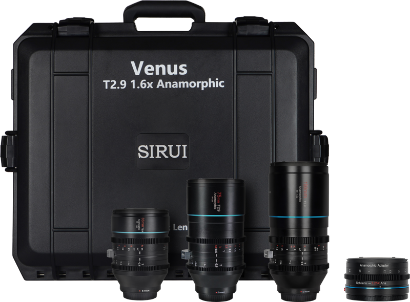 SIRUI VENUS 1.6X -  3X LENS KIT 35, 75, 150MM W. 1.25x ADAPTER AND HARD CASE E_MOUNT