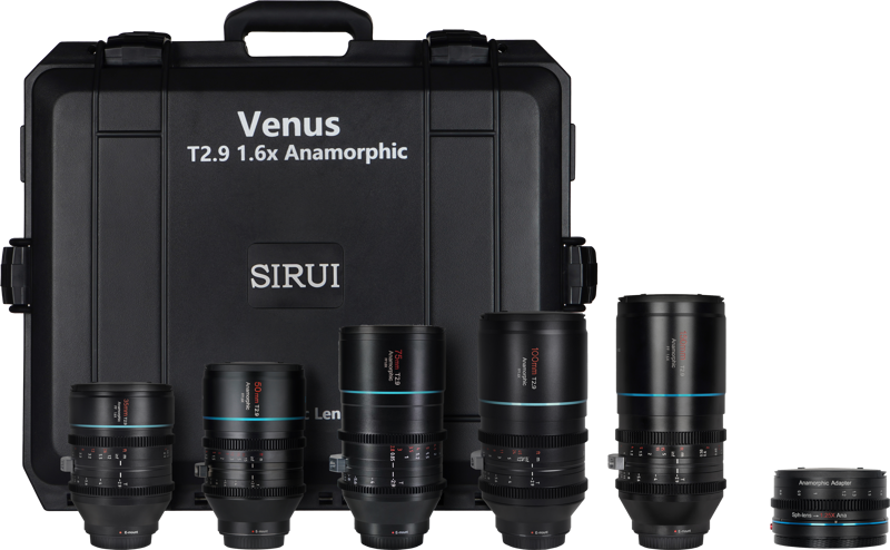 SIRUI VENUS 1.6X -  5X LENS KIT 35, 50, 75, 100, 150MM W. 1.25x ADAPTER AND HARD CASE E-MOUNT