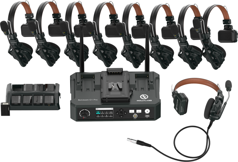 HOLLYLAND SOLIDCOM C1 PRO WIRELESS INTERCOM SYSTEM WITH 8 ENC HEADSETS WITH HUB STATION