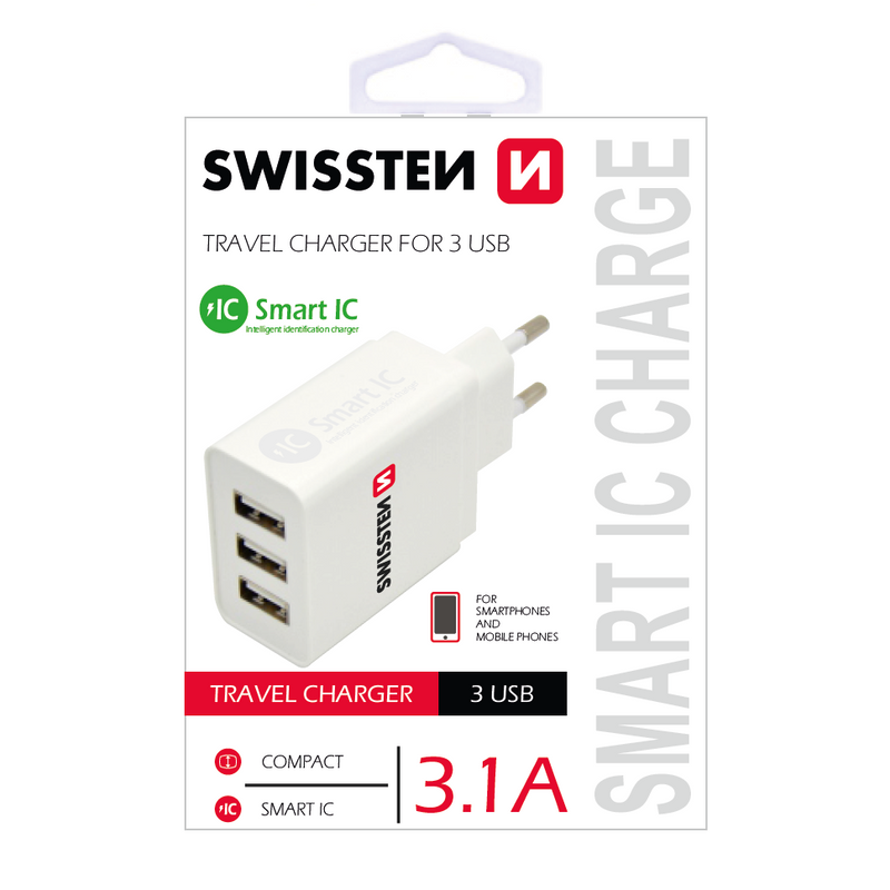 SWISSTEN TRAVEL CHARGER FOR 3 USB