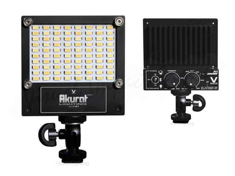 AKURAT A1N LIGHTWEIGHT ON CAMERA BI-COLOR LED LIGHT. INCL. BARNDOORS, DIFF FILTER & D-TAP POWER CABLE